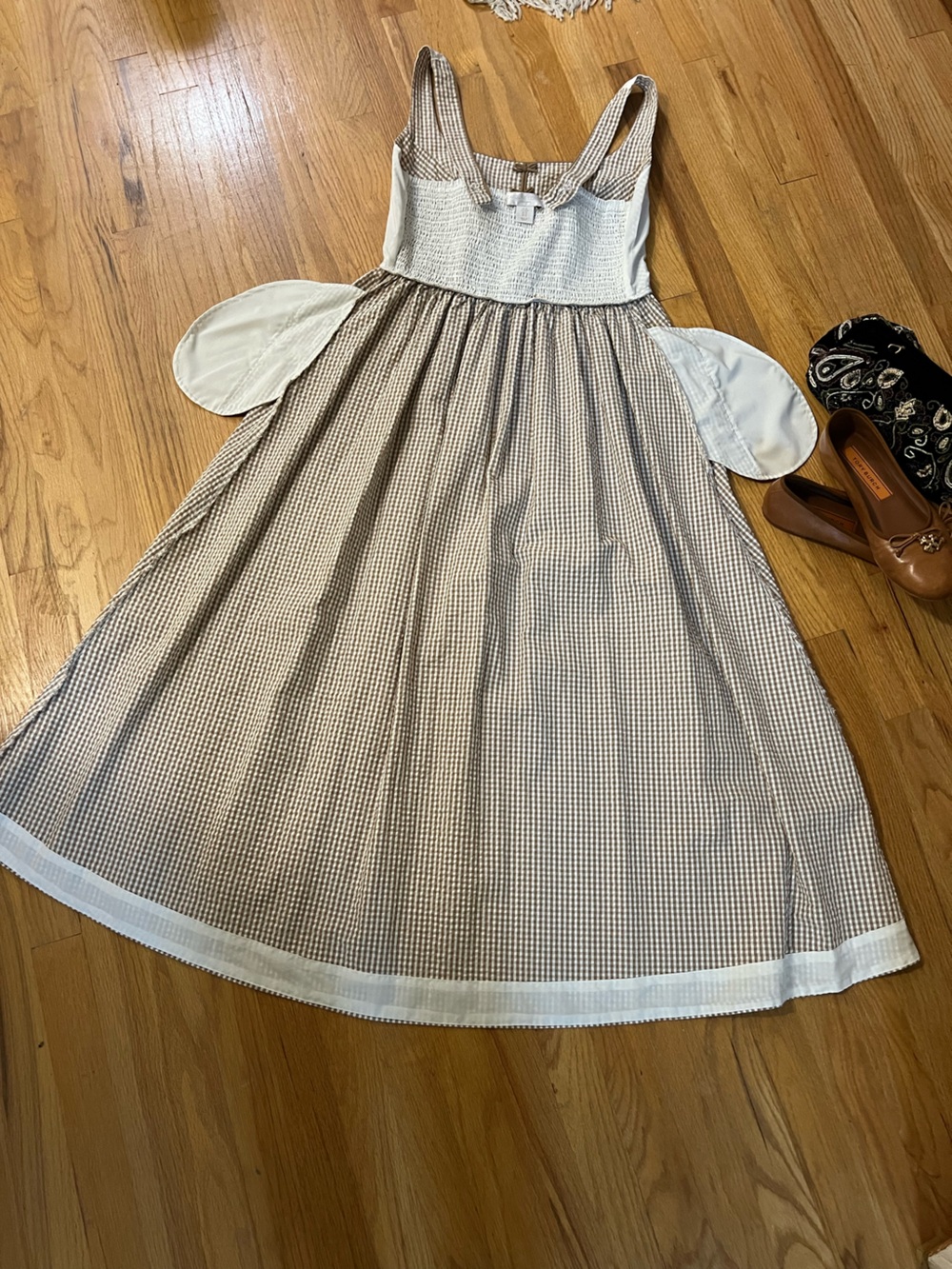 Caroline Constas Cream and Tan Gingham Sundress - Picture 3 of 5